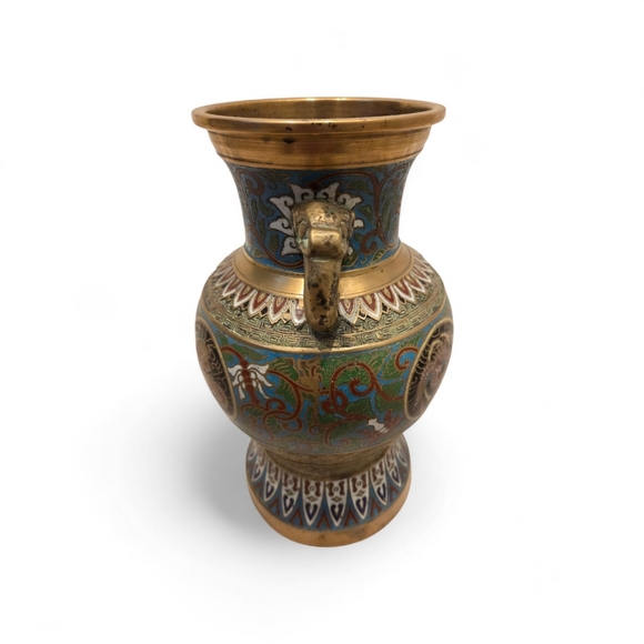Vintage Chinese Cloisonné Enamel Dragon Urn Vase Censer 13” Brass 2 Handle - Picture 3 of 6